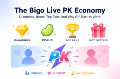 اقتصاد PK في Bigo Live: الألماس، الفاصوليا، كبار المعجبين، ولماذا تنجح معارك الهدايا