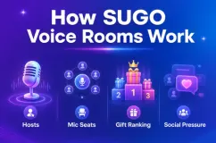 كيف تعمل غرف SUGO الصوتية: المضيفون، مقاعد الميكروفون، تصنيفات الهدايا، والضغط الاجتماعي