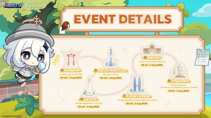 Ghid Genshin Impact HoYo FEST 2026: Datele din Asia de Sud-Est, planificarea orașului, verificările de acces și lista de verificare pentru călători